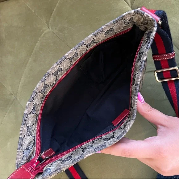 Gucci GG Crystal Crossbody Bag Beige Blue Red Strap - Picture 6 of 10